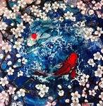 Ko&iuml; et sakura (technique mixte- 40x40cm)