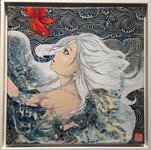 Rencontre aquatique (technique mixte- 40x40 cm)